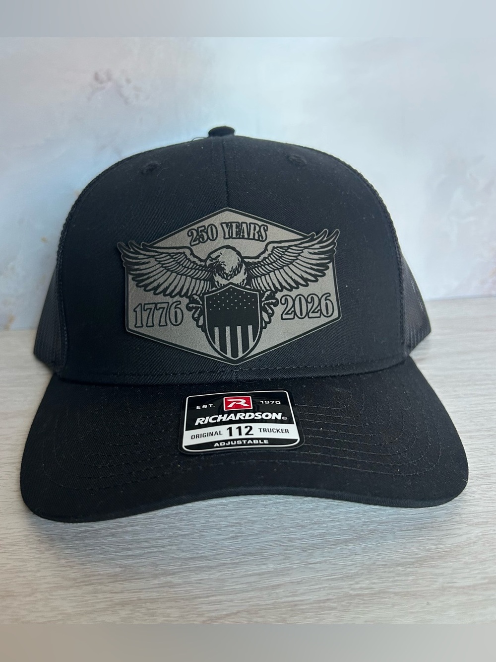 🇺🇸 Richardson 112 Trucker Hat 1776-2026 250 Years USA. Laser Engraved Patch.